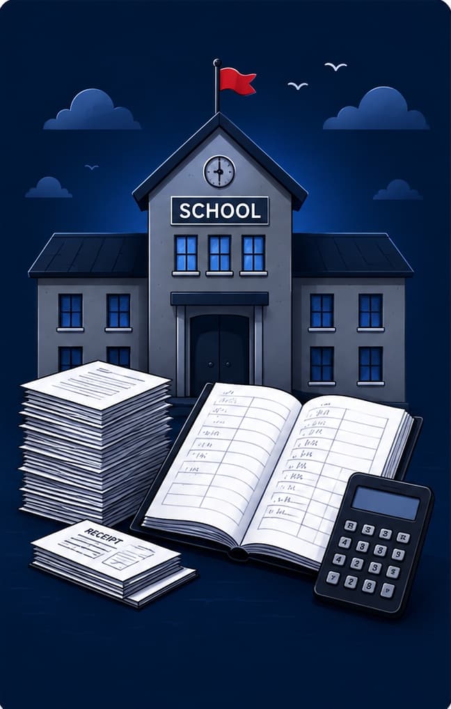 Traditional school with paper registers illustration